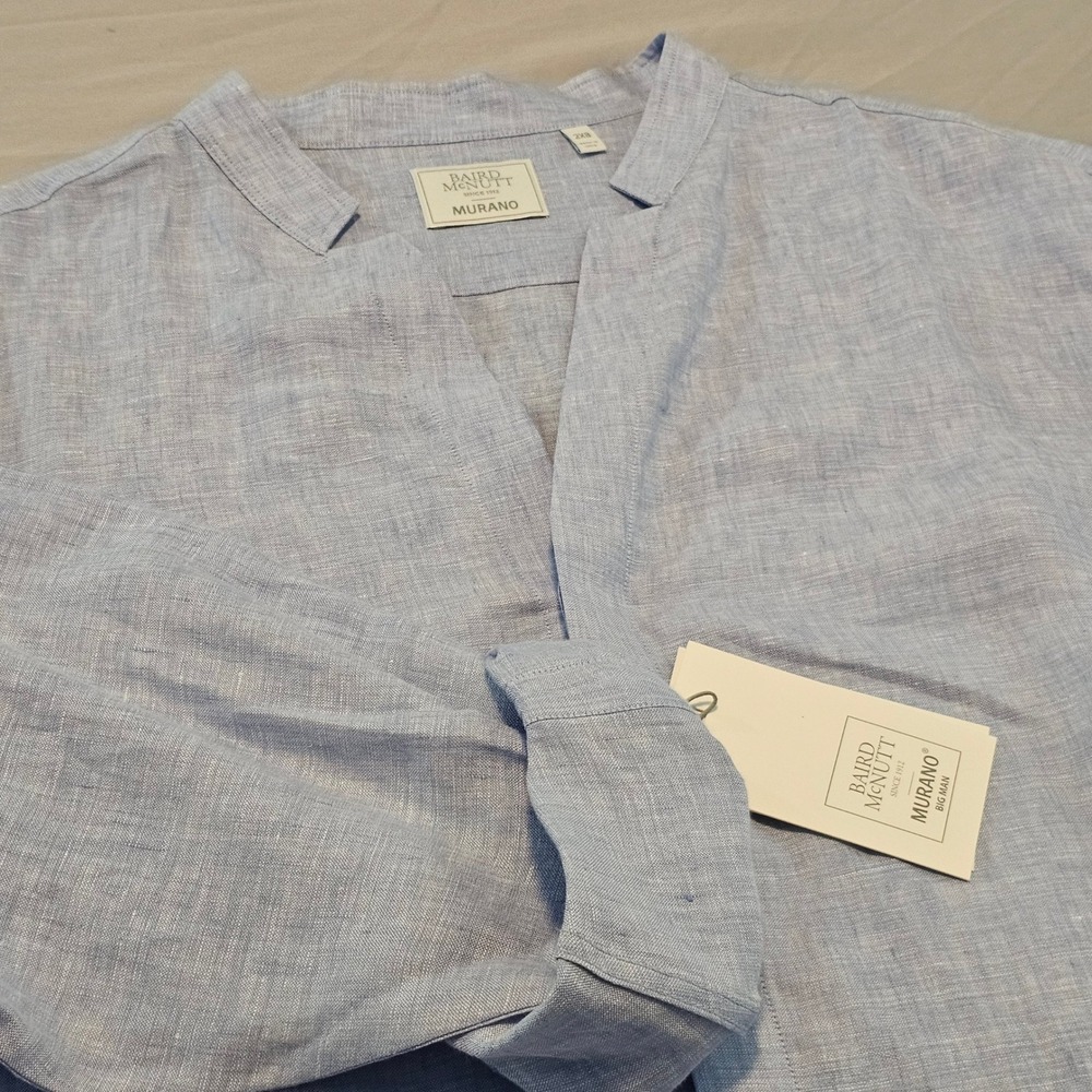 Murano Baird McNutt 2XB Light Blue Linen V Neck Roll-Tab Button Up NWT L962
